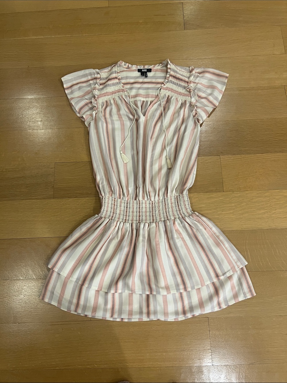 PAIGE Pink, Cream & Gray Striped Smocked Top